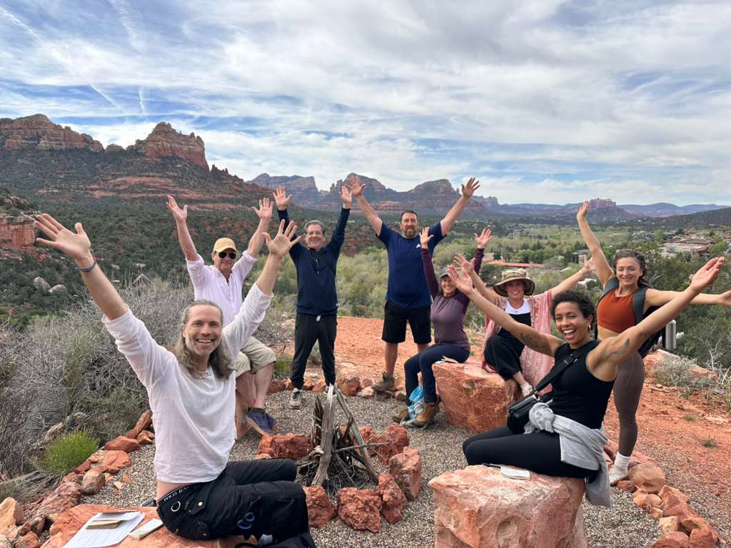 Group celebration on the mountain